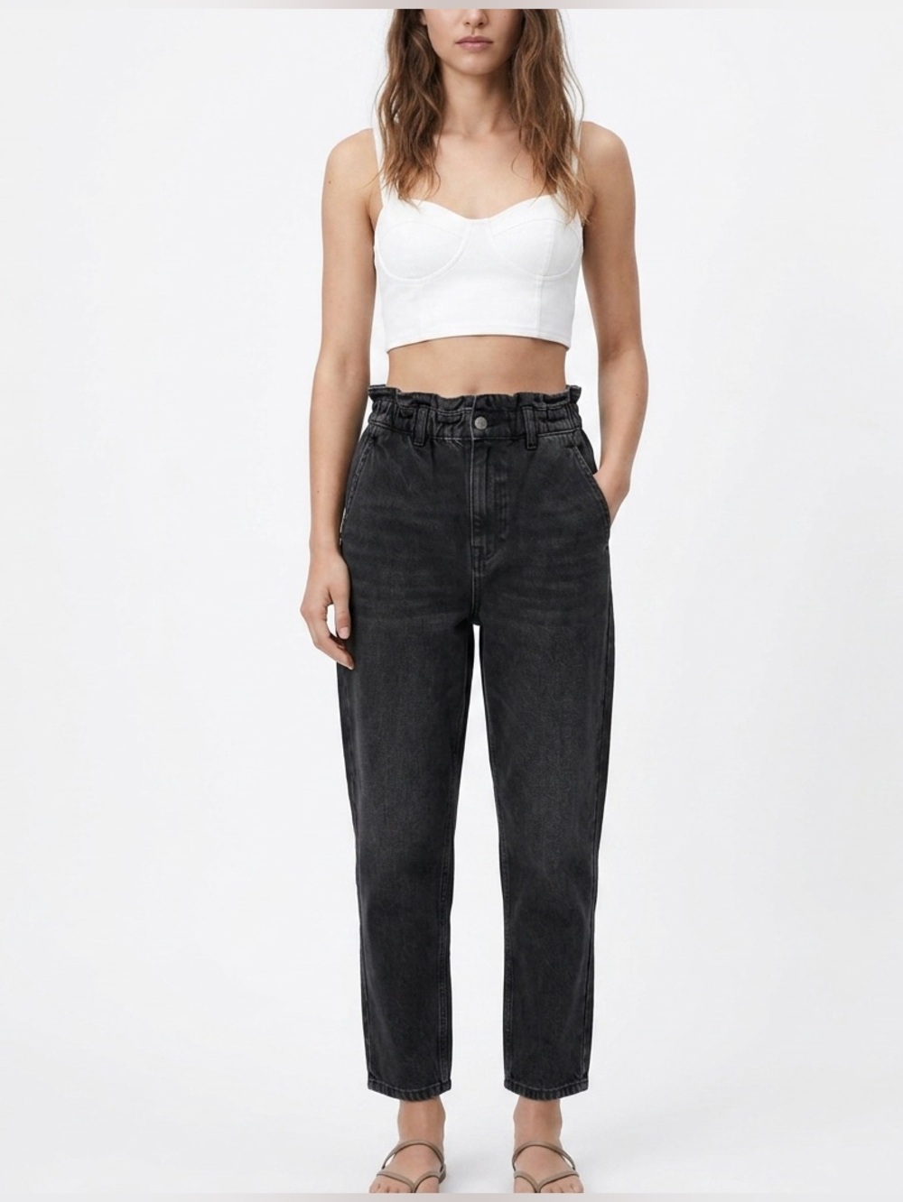 Zara Black High-Rise Paperbag Waist Jeans Size 4